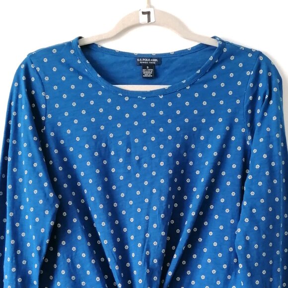 Us Polo Assn. Womens Blue Round Neck Twisted Hem Micro Floral Blouse Size S - Picture 2 of 6
